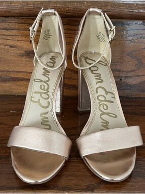Sam Edelman Metallic Rose Gold Block Yaro Heel Sandals 7